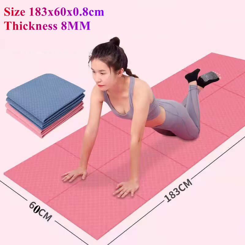 Pilates Yoga Mat Thickness - Dobrável portátil 183x60cm yoga fosco 8mm